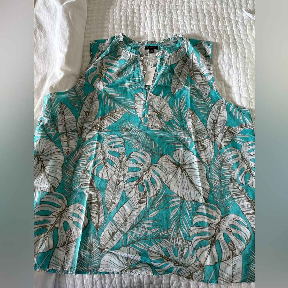 Talbots sleeveless summer top size XLp Large petite cotton floral aqua